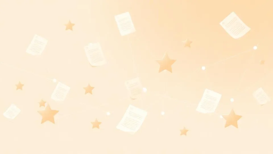 Illustration of connected documents and review stars